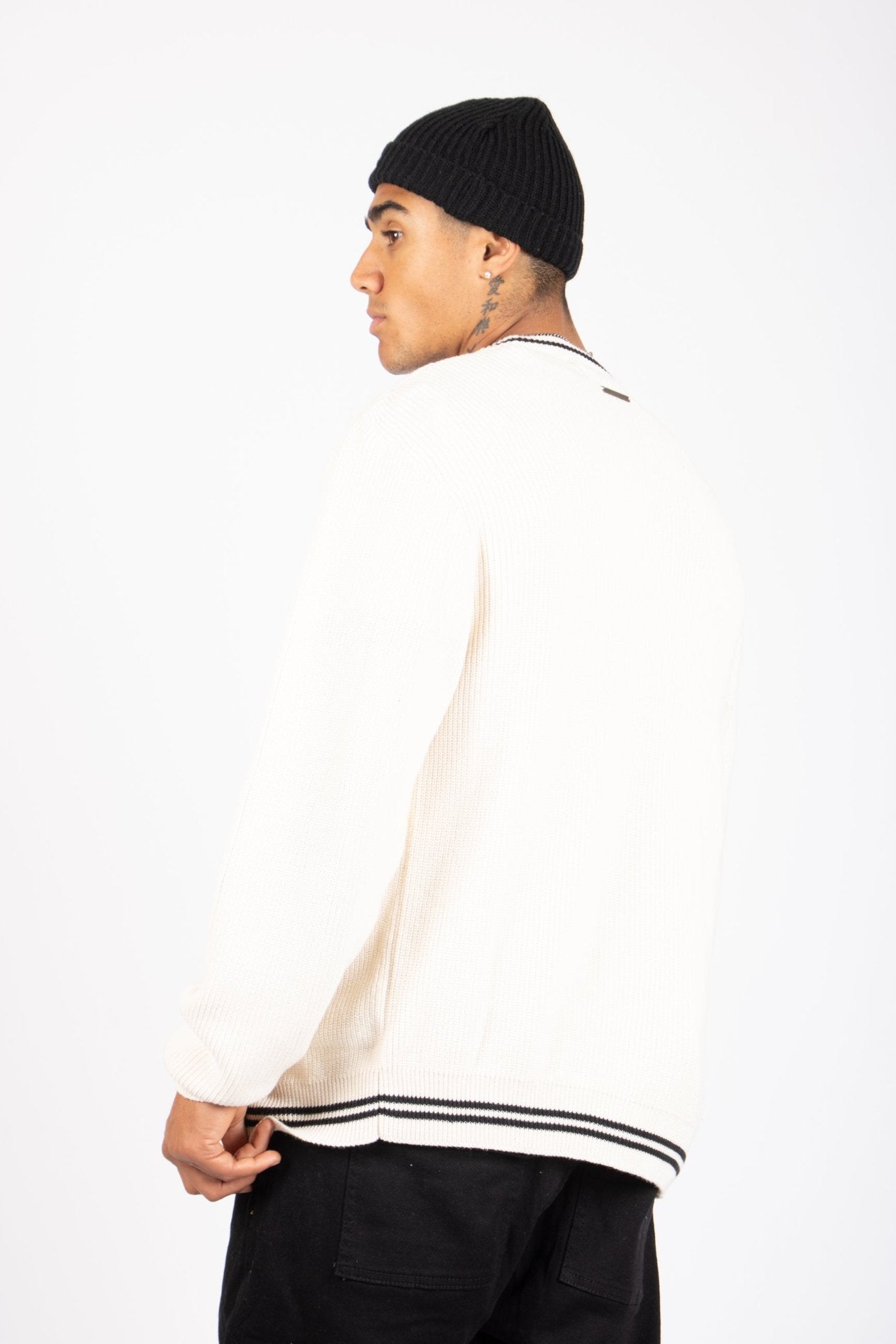 Varsity Knitted Cardigan In Off White - Liquor n Poker