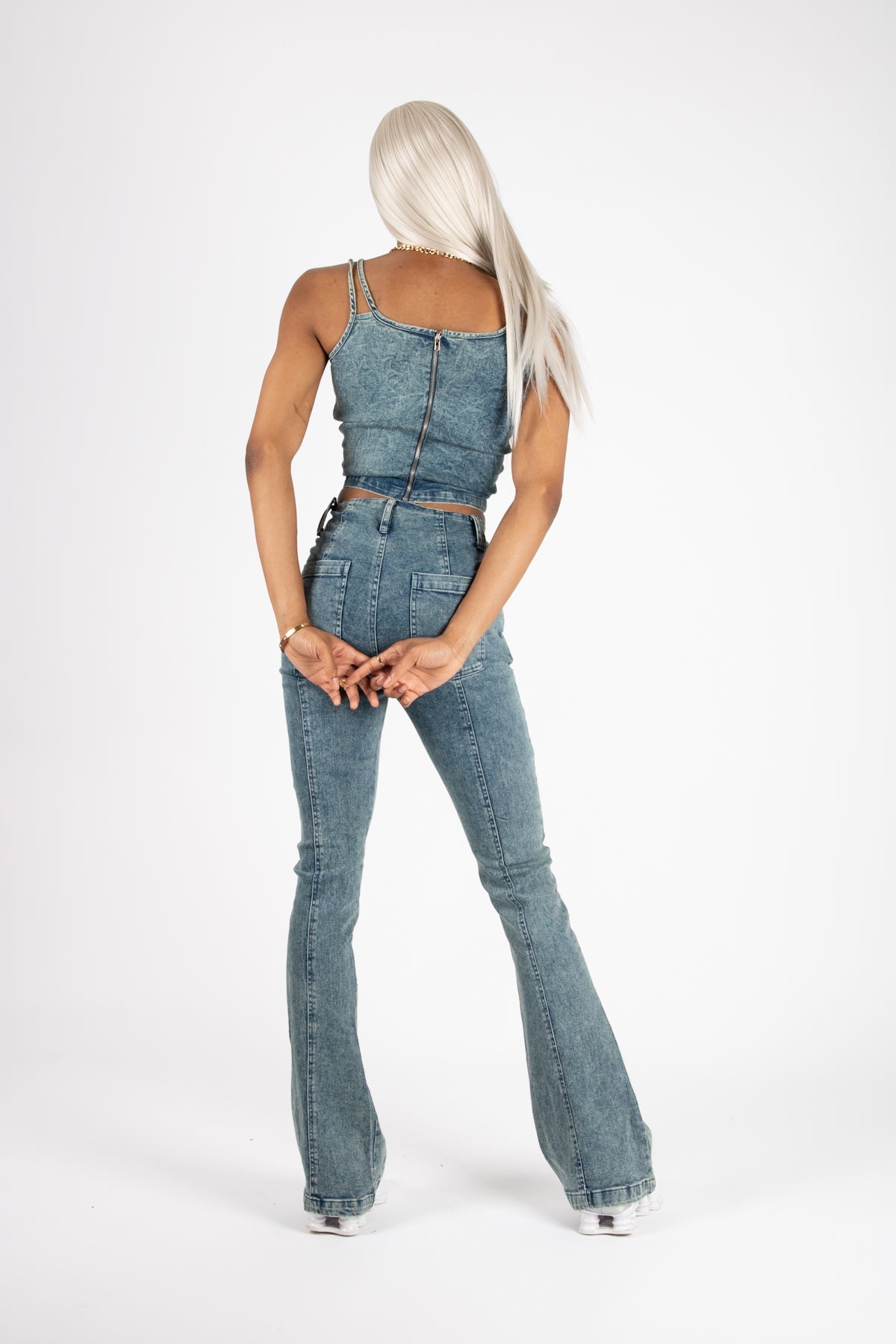 Vintage Blue Stitch Detail Crop Top - Liquor n Poker