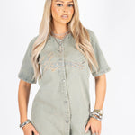 Vintage Wash Denim Varsity Dress - Liquor n Poker