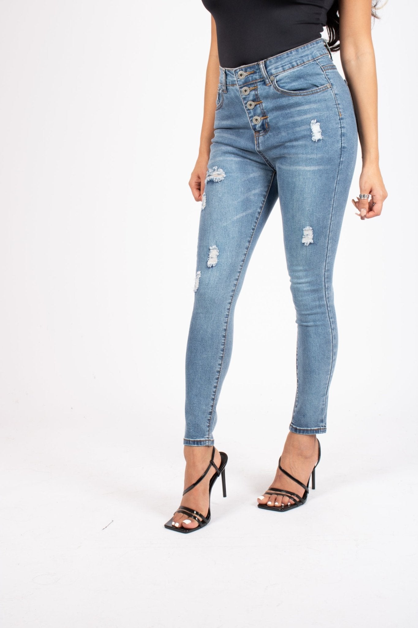 Vintage Wash Distressed Button Up Skinny'S - Liquor n Poker