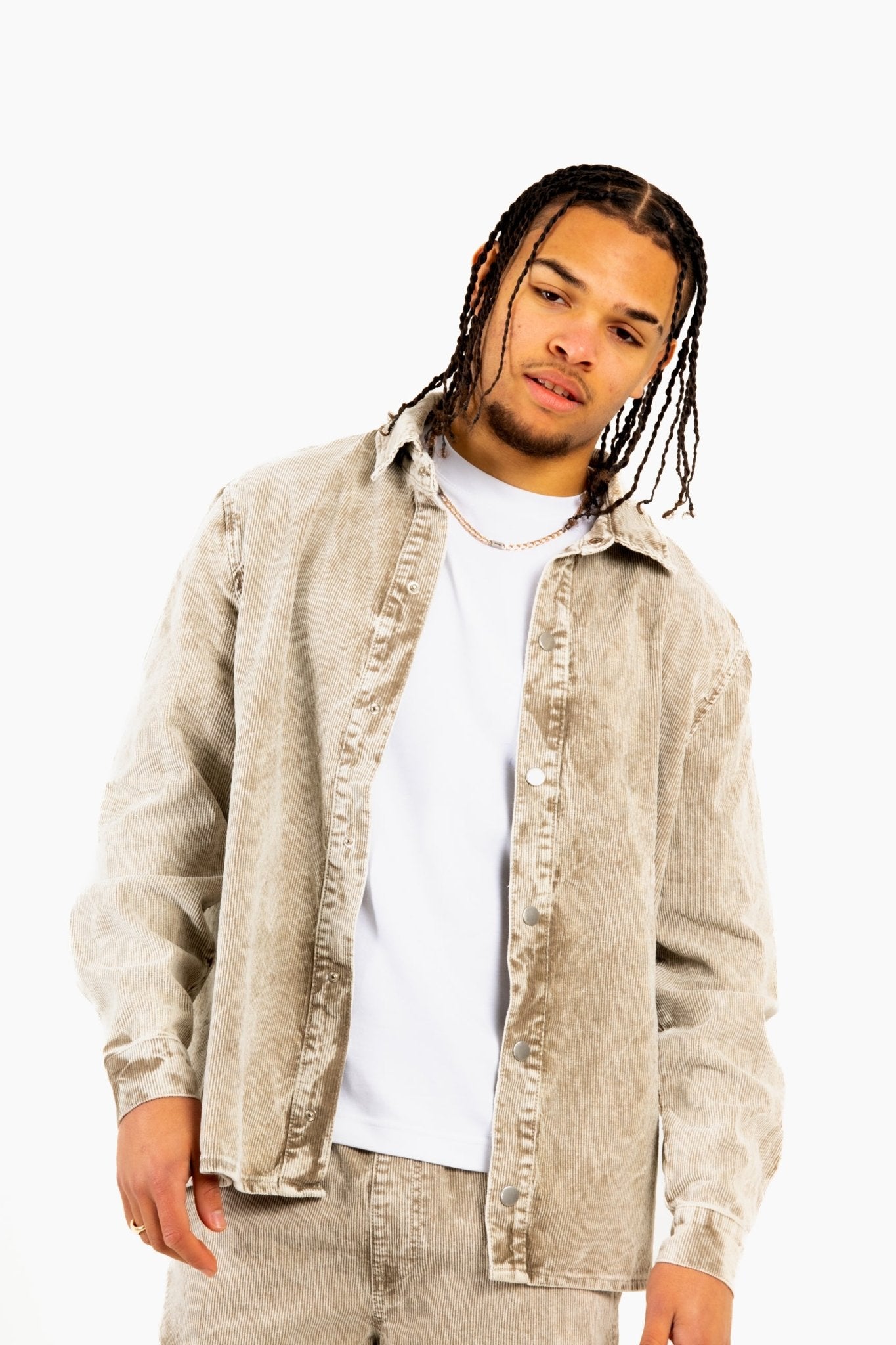 Washed Acid Beige Corduroy Relaxed Shirt - Liquor n Poker