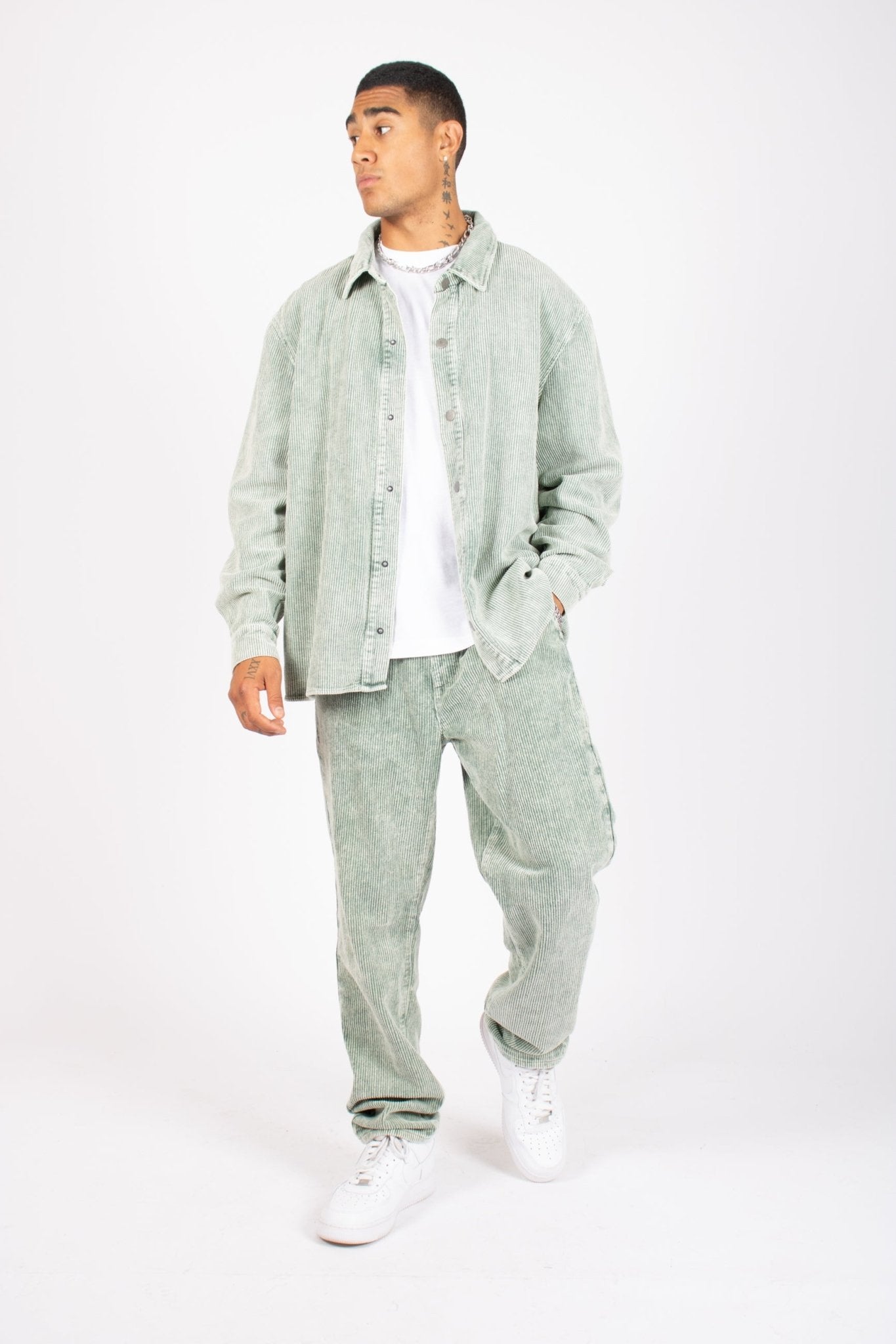 Washed Acid Green Corduroy Relaxed Shirt - Liquor n Poker