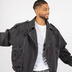 Washed Black Biker Jacket Oversized - Liquor n Poker