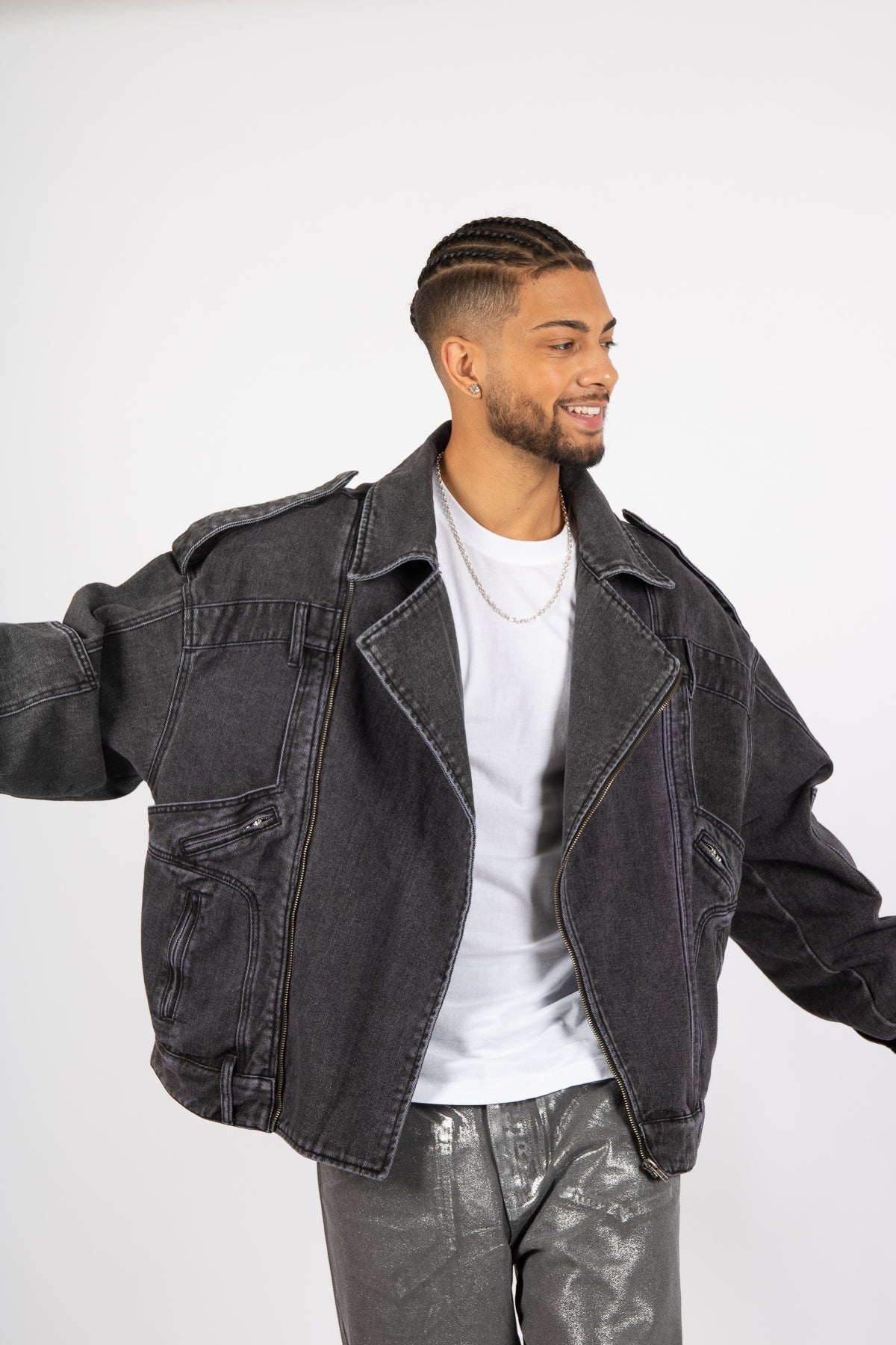 Washed Black Biker Jacket Oversized - Liquor n Poker