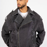 Washed Black Biker Jacket Oversized - Liquor n Poker