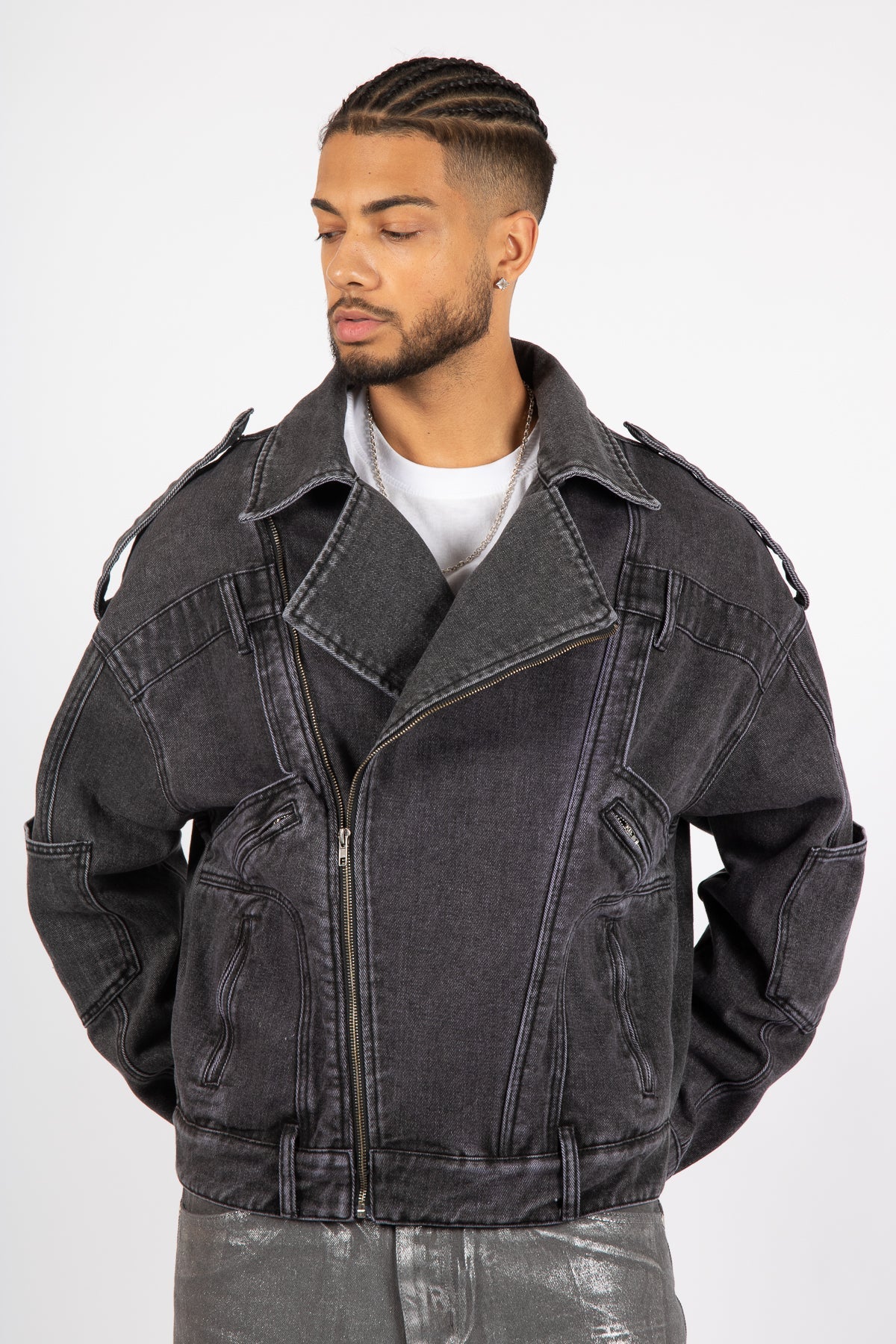 Washed Black Biker Jacket Oversized - Liquor n Poker
