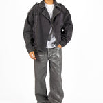 Washed Black Biker Jacket Oversized - Liquor n Poker