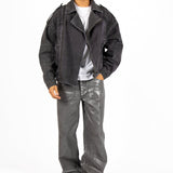 Washed Black Biker Jacket Oversized - Liquor n Poker