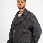 Washed Black Biker Jacket Oversized - Liquor n Poker