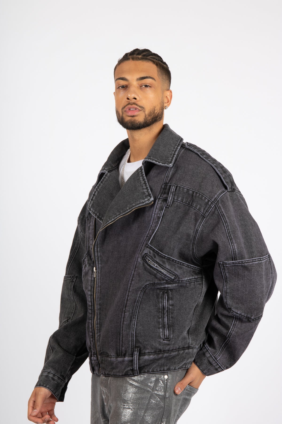 Washed Black Biker Jacket Oversized - Liquor n Poker