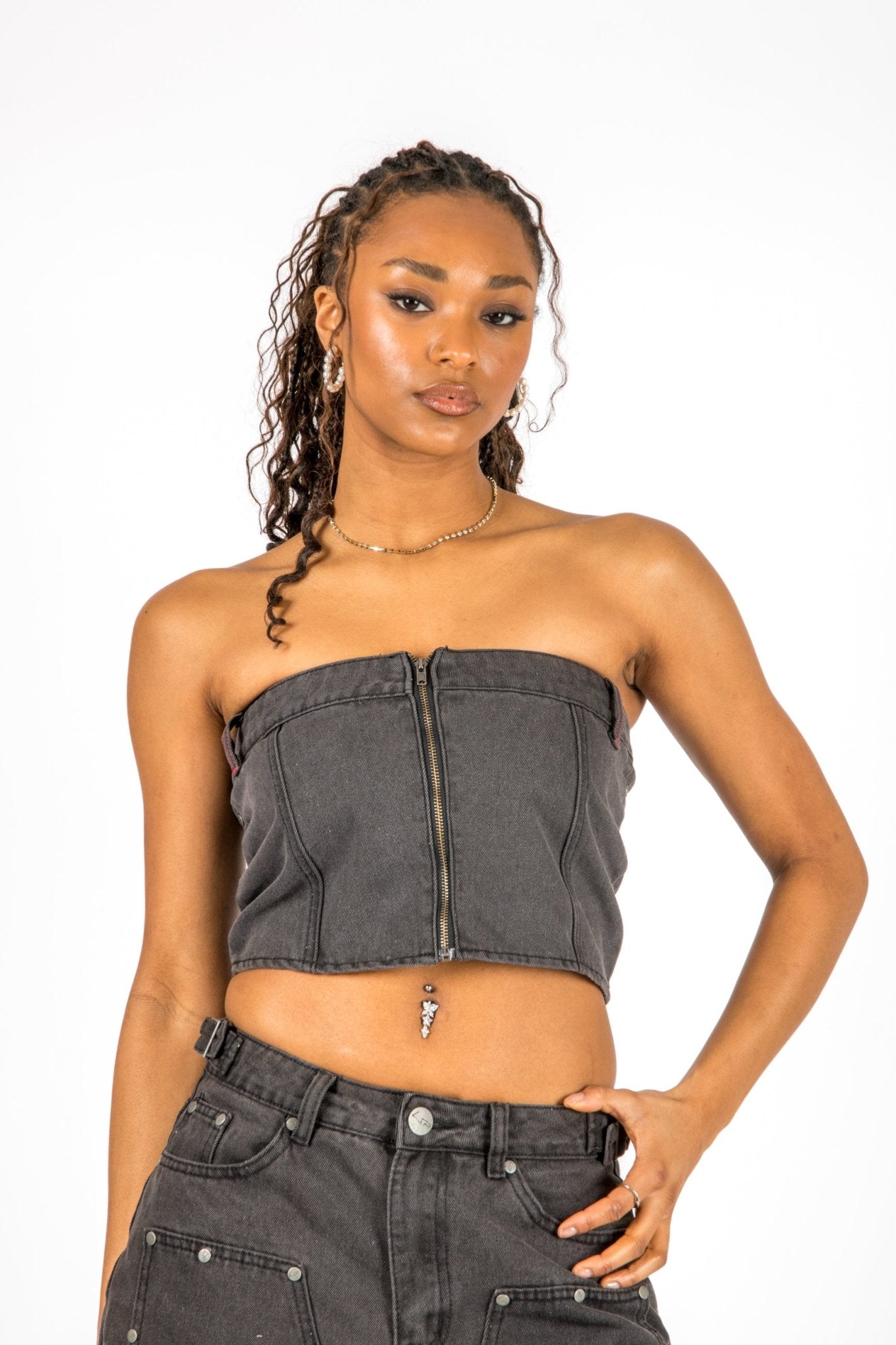 Washed Black Carpenter Corset Bandeau - Liquor n Poker