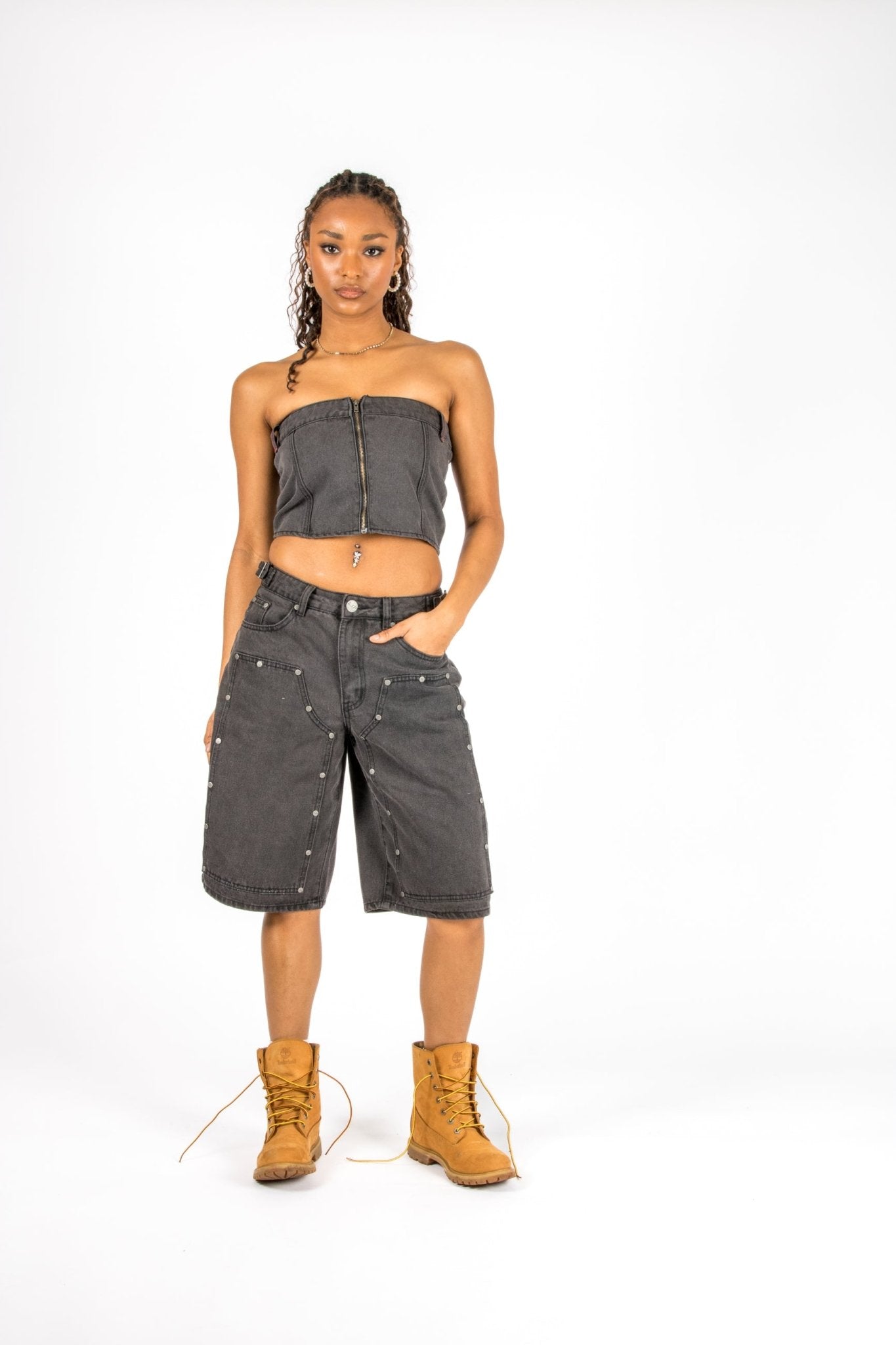 Washed Black Carpenter Corset Bandeau - Liquor n Poker