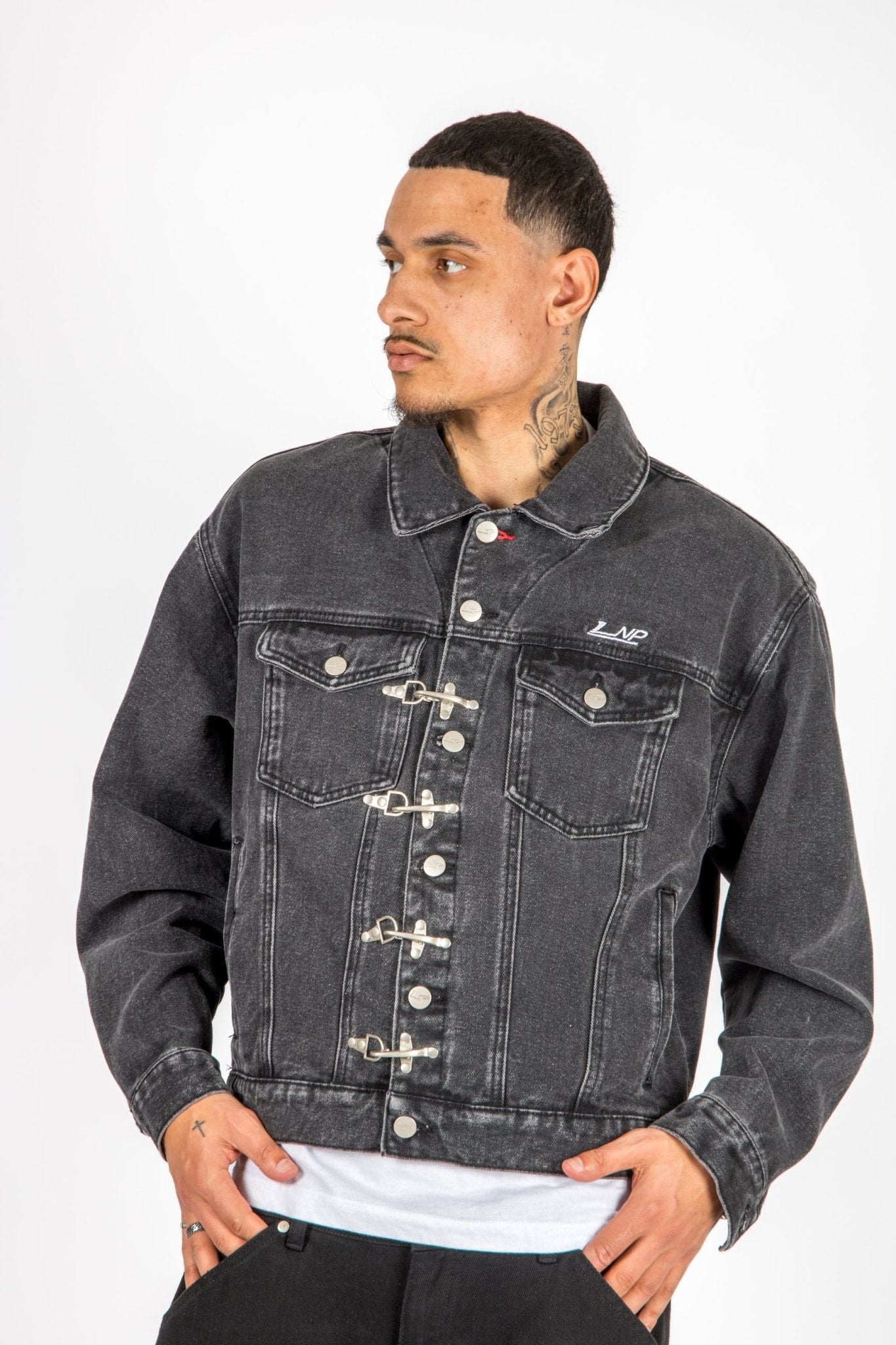 Washed Black Clasp Detail Denim Jacket - Liquor n Poker