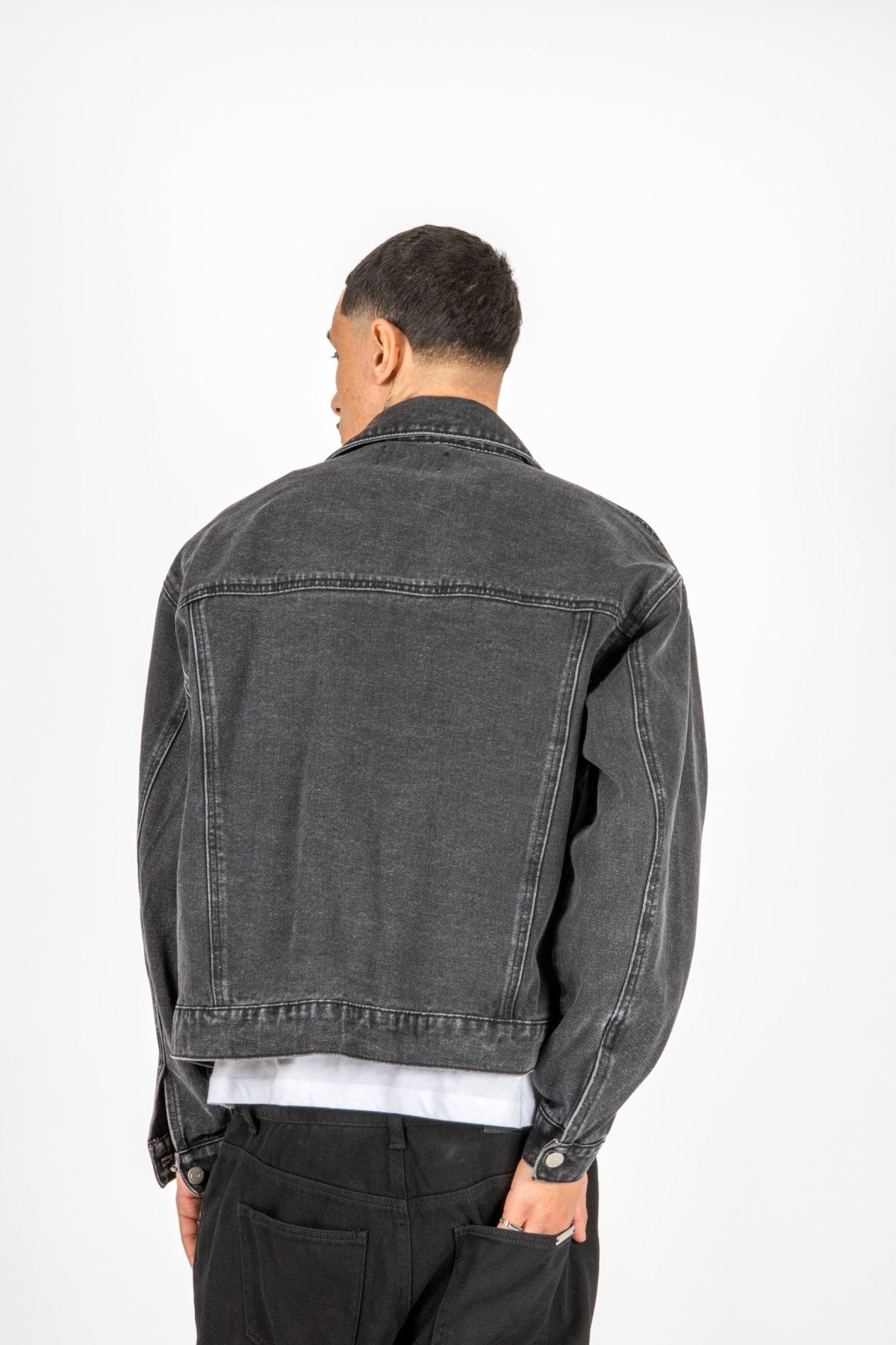 Washed Black Clasp Detail Denim Jacket - Liquor n Poker