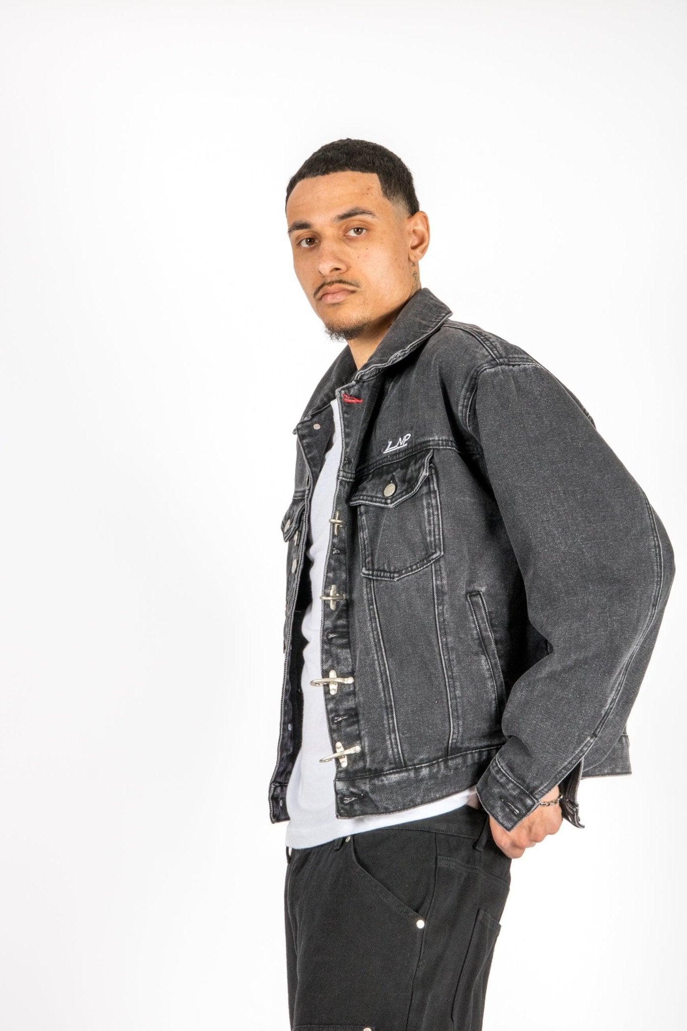 Washed Black Clasp Detail Denim Jacket - Liquor n Poker