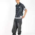 Washed Black Contrast Stitch Barrel Varsity Jeans - Liquor n Poker