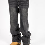 Washed Black Contrast Stitch Barrel Varsity Jeans - Liquor n Poker