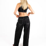 Washed Black Contrast Stitch & Buckle Detail Baggy Jean - Liquor n Poker