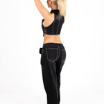 Washed Black Contrast Stitch & Buckle Detail Baggy Jean - Liquor n Poker