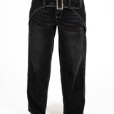 Washed Black Contrast Stitch & Buckle Detail Baggy Jean - Liquor n Poker
