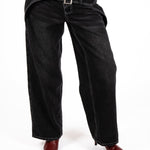 Washed Black Contrast Stitch & Buckle Detail Baggy Jean - Liquor n Poker
