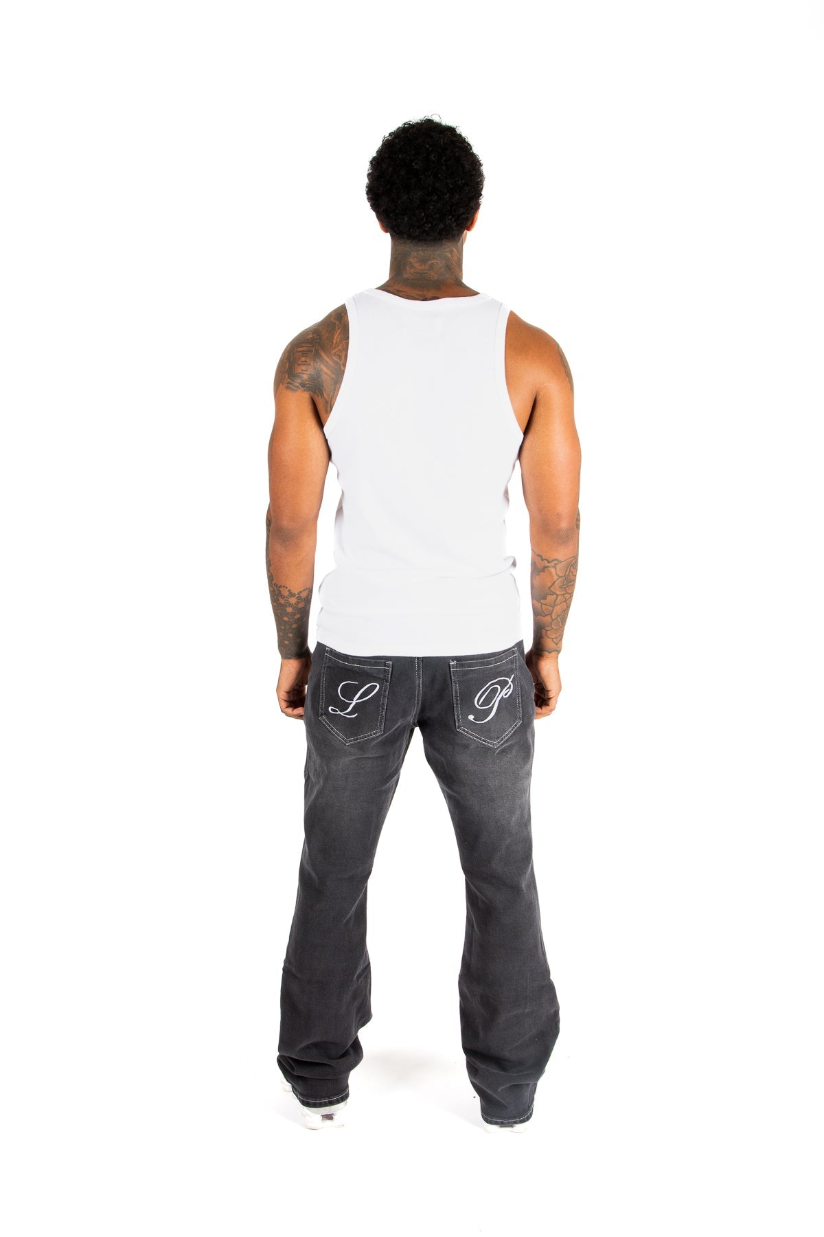 Washed Black Contrast Stitch Stacked Flare - Liquor n Poker