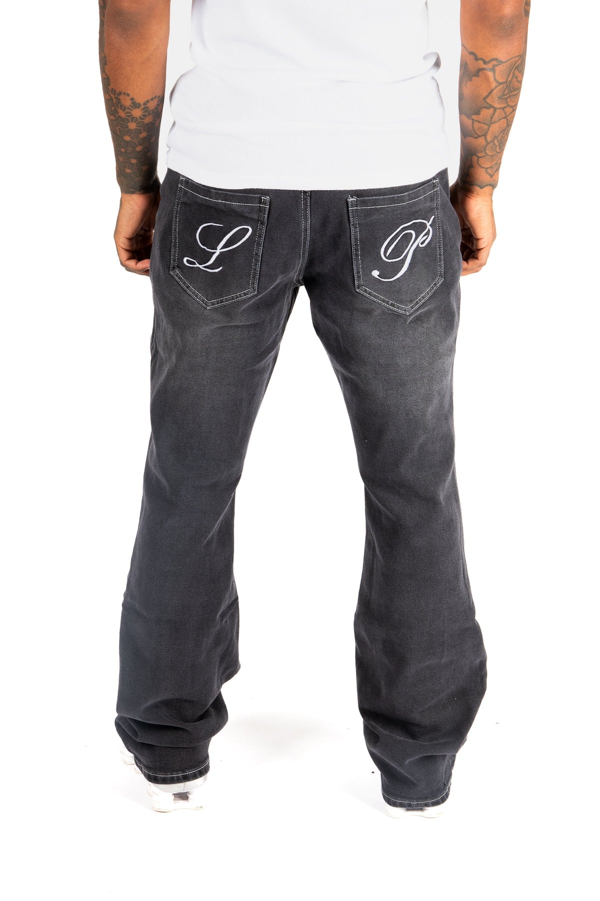 Washed Black Contrast Stitch Stacked Flare - Liquor n Poker