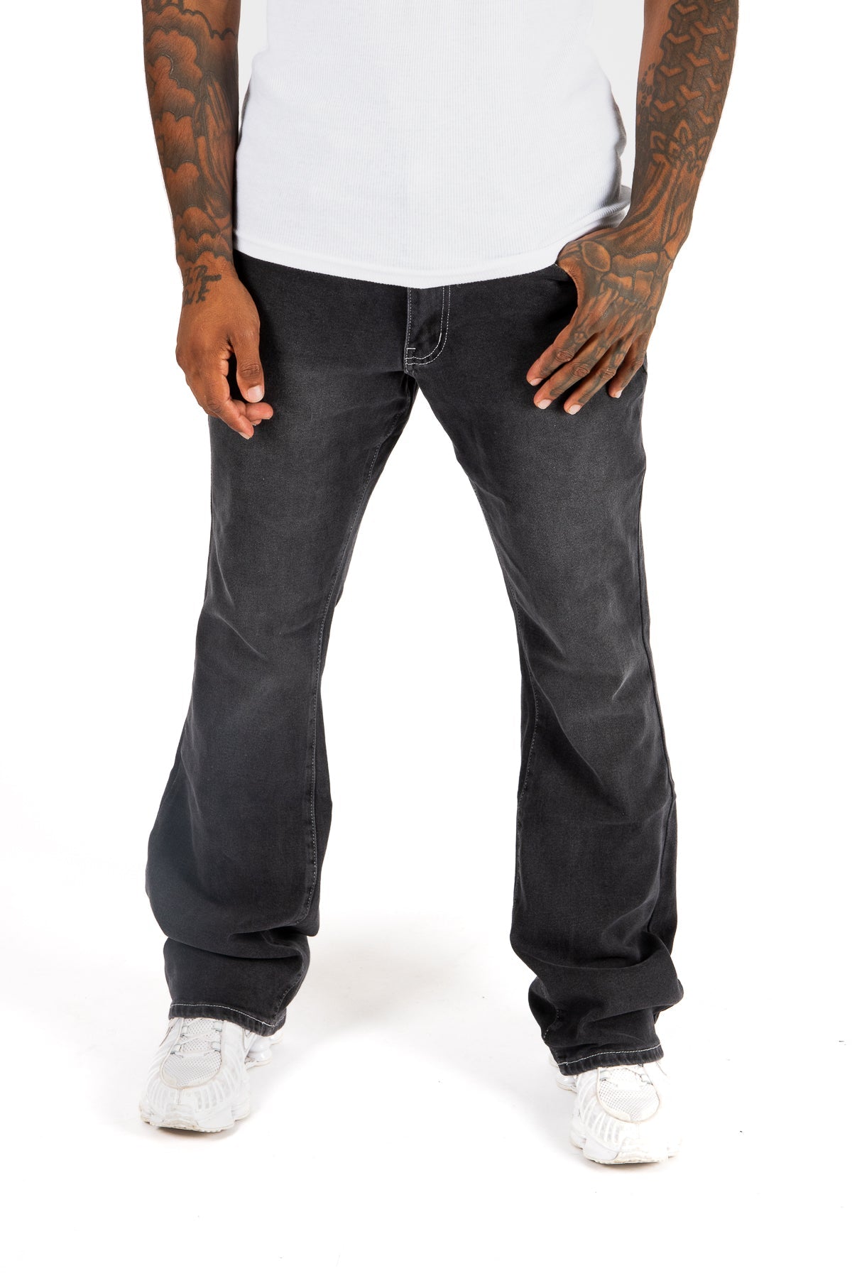 Washed Black Contrast Stitch Stacked Flare - Liquor n Poker