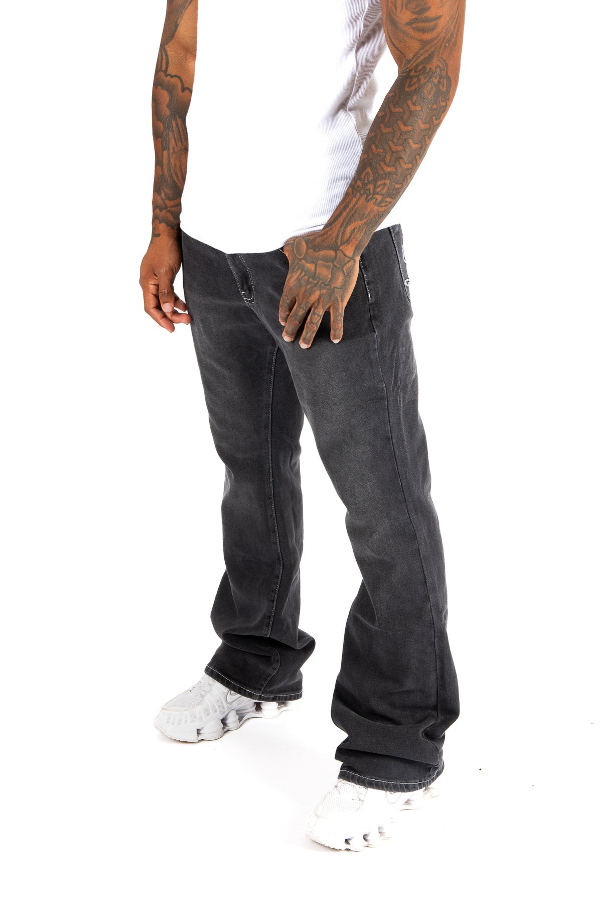 Washed Black Contrast Stitch Stacked Flare - Liquor n Poker