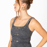Washed Black Denim Corset With Clasp Detail - Liquor n Poker