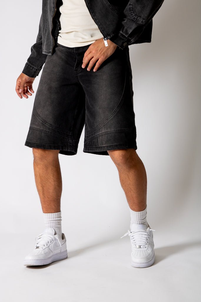 Washed Black Denim Seam Detail Jorts - Liquor n Poker