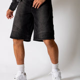 Washed Black Denim Seam Detail Jorts - Liquor n Poker