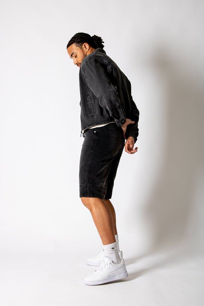 Washed Black Denim Seam Detail Jorts - Liquor n Poker