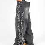 Washed Black Distressed Applique Jean - Liquor n Poker
