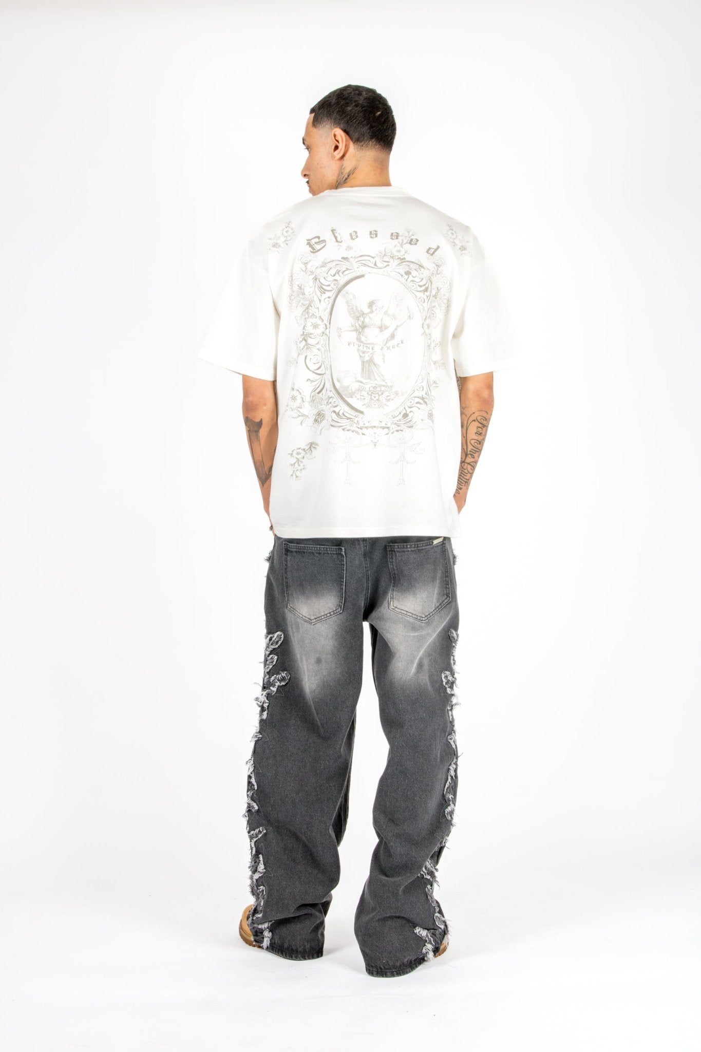 Washed Black Distressed Applique Jean - Liquor n Poker