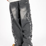 Washed Black Distressed Applique Jean - Liquor n Poker