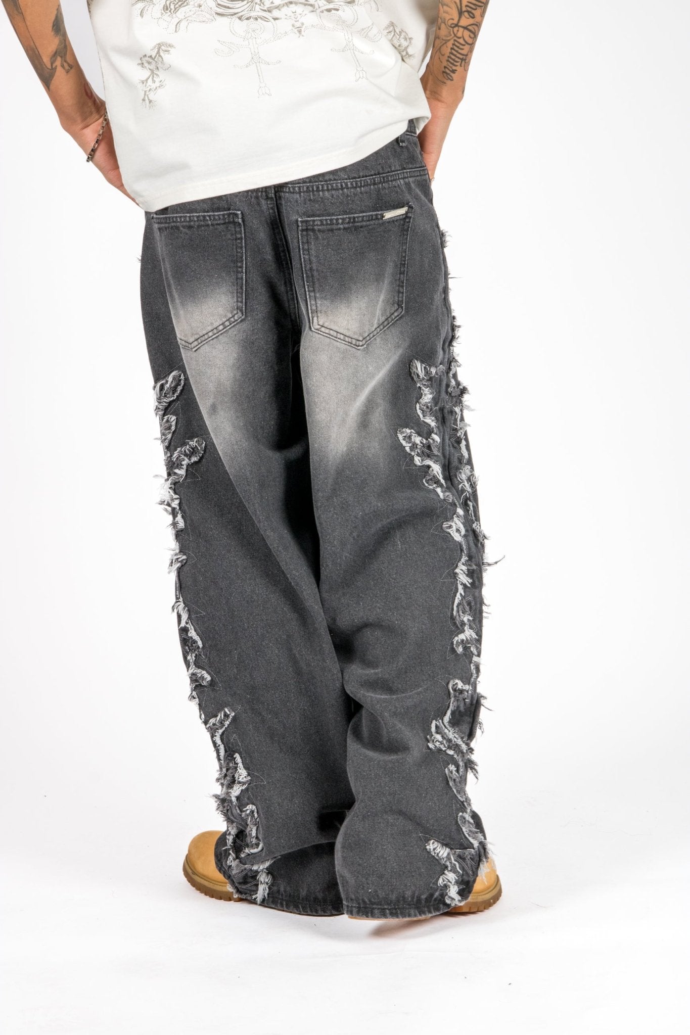 Washed Black Distressed Applique Jean - Liquor n Poker