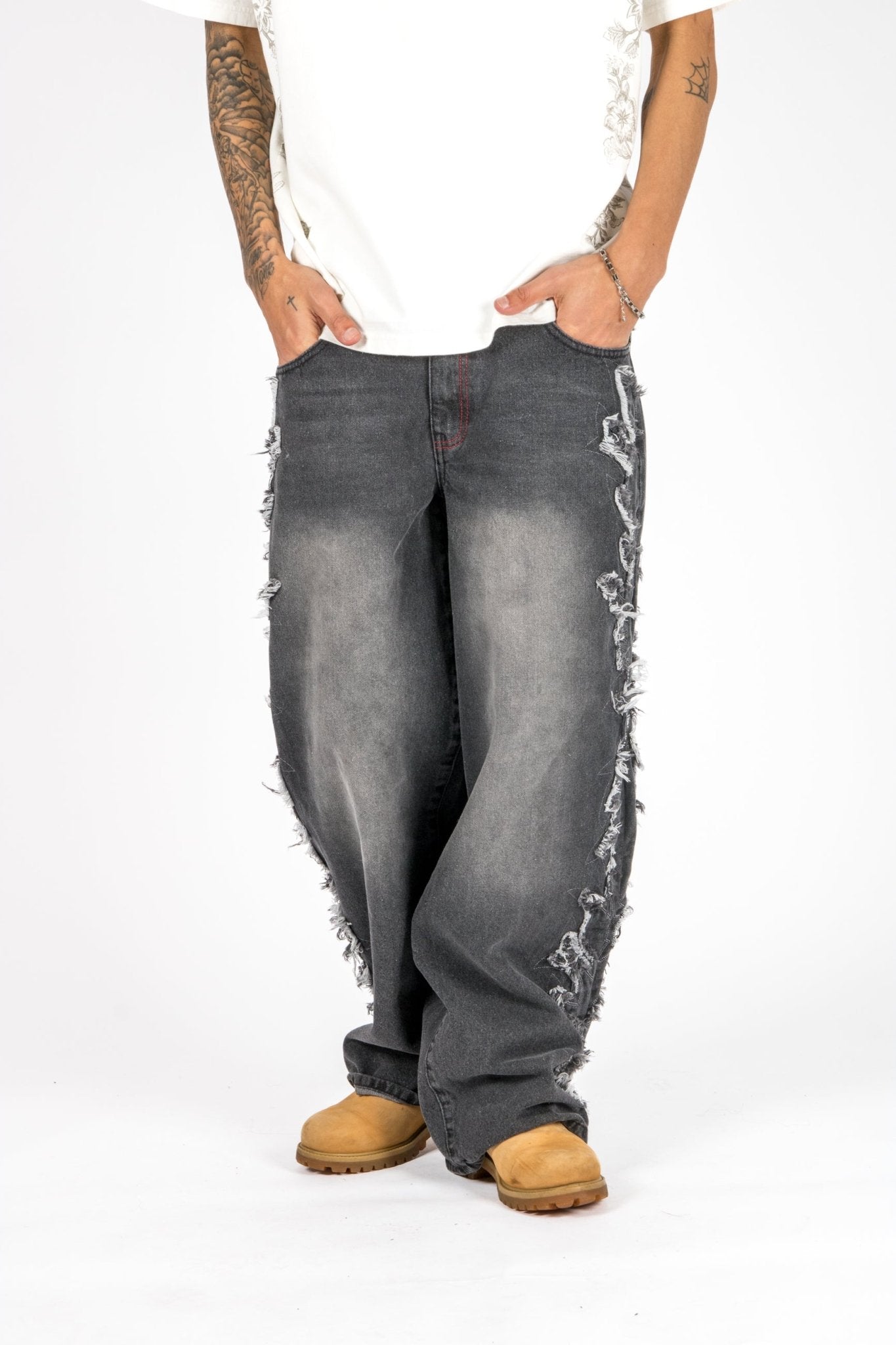 Washed Black Distressed Applique Jean - Liquor n Poker