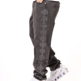 Washed Black Embellished Side Jean Rhinestone Jean - Liquor n Poker