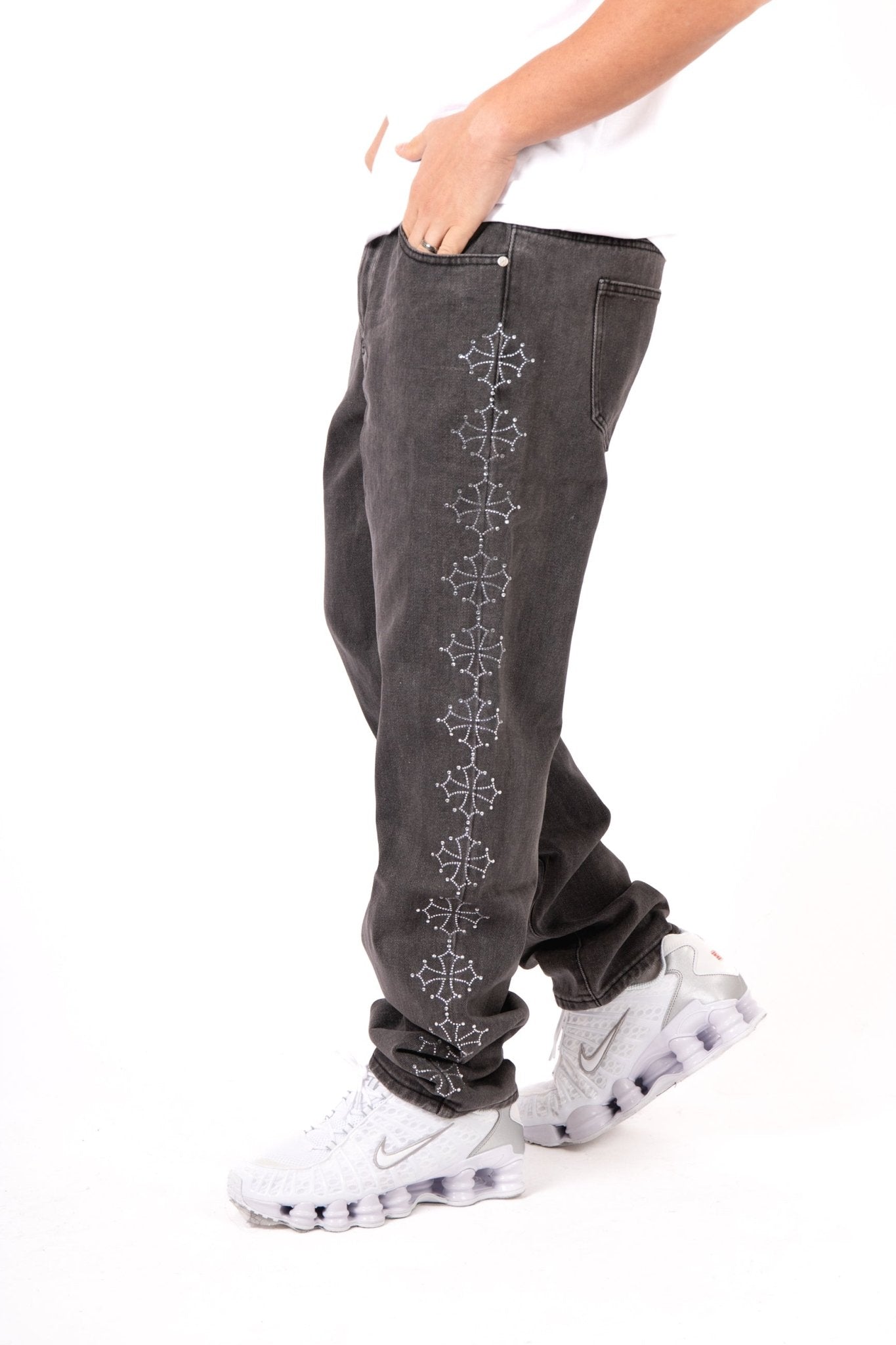 Washed Black Embellished Side Jean Rhinestone Jean - Liquor n Poker