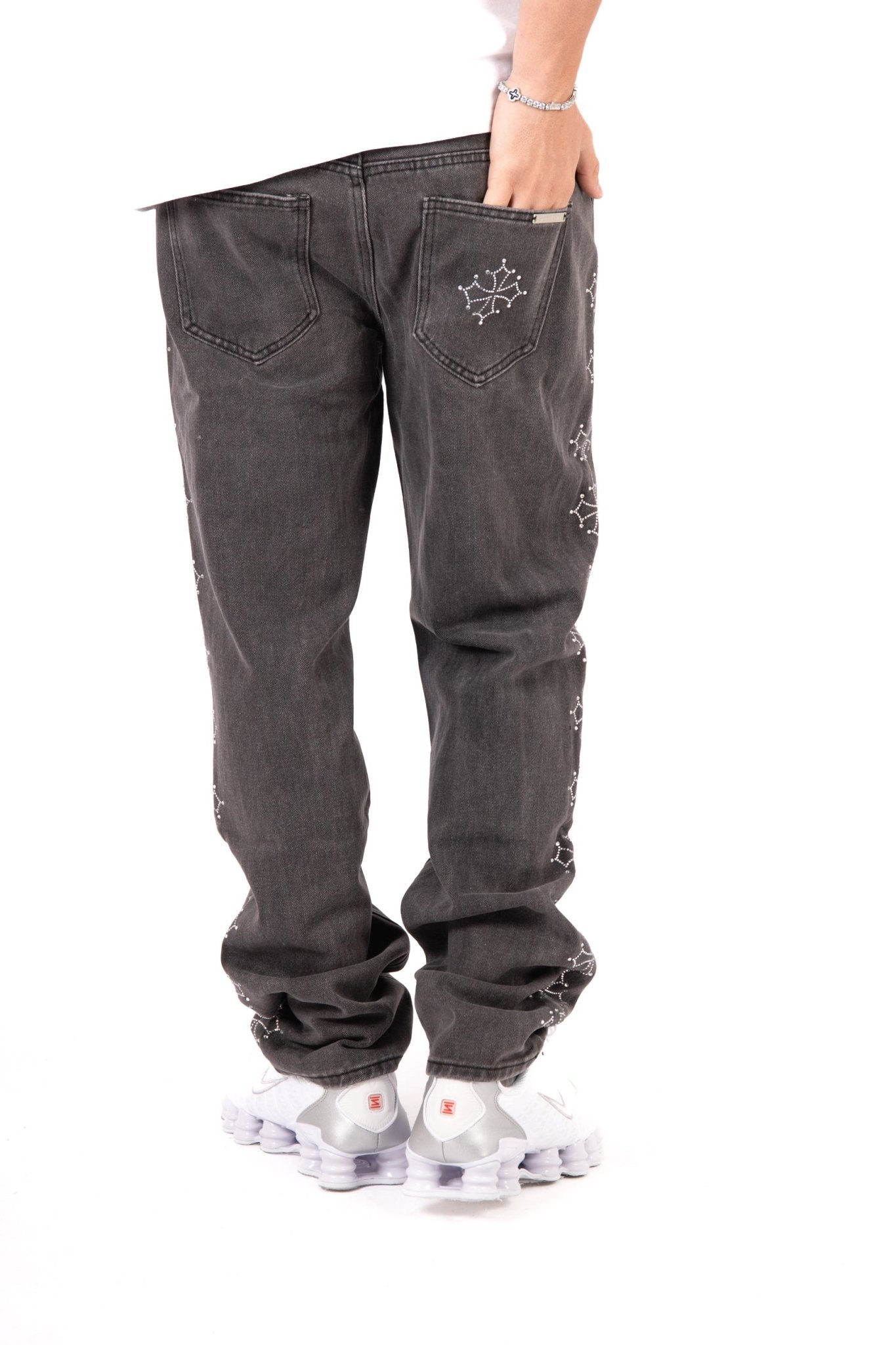 Washed Black Embellished Side Jean Rhinestone Jean - Liquor n Poker