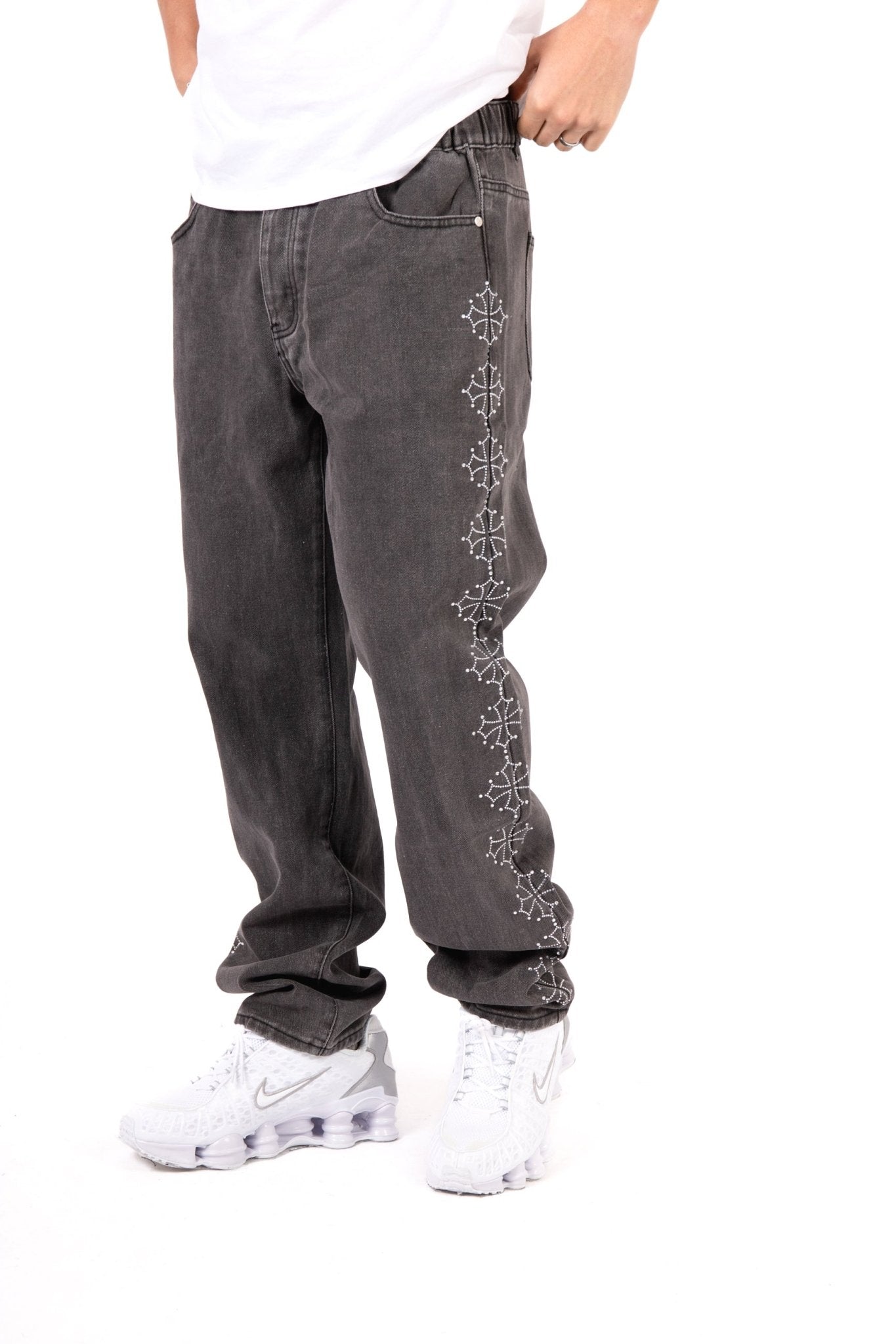 Washed Black Embellished Side Jean Rhinestone Jean - Liquor n Poker