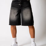 Washed Black Fireman Buckle Denim Jorts - Liquor n Poker