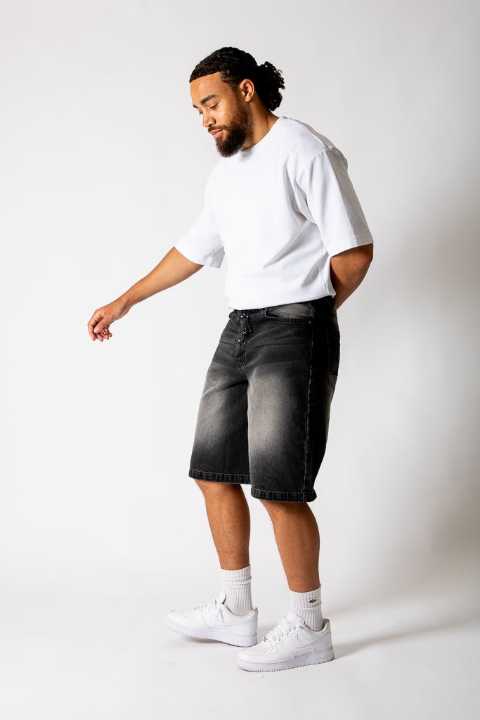 Washed Black Fireman Buckle Denim Jorts - Liquor n Poker