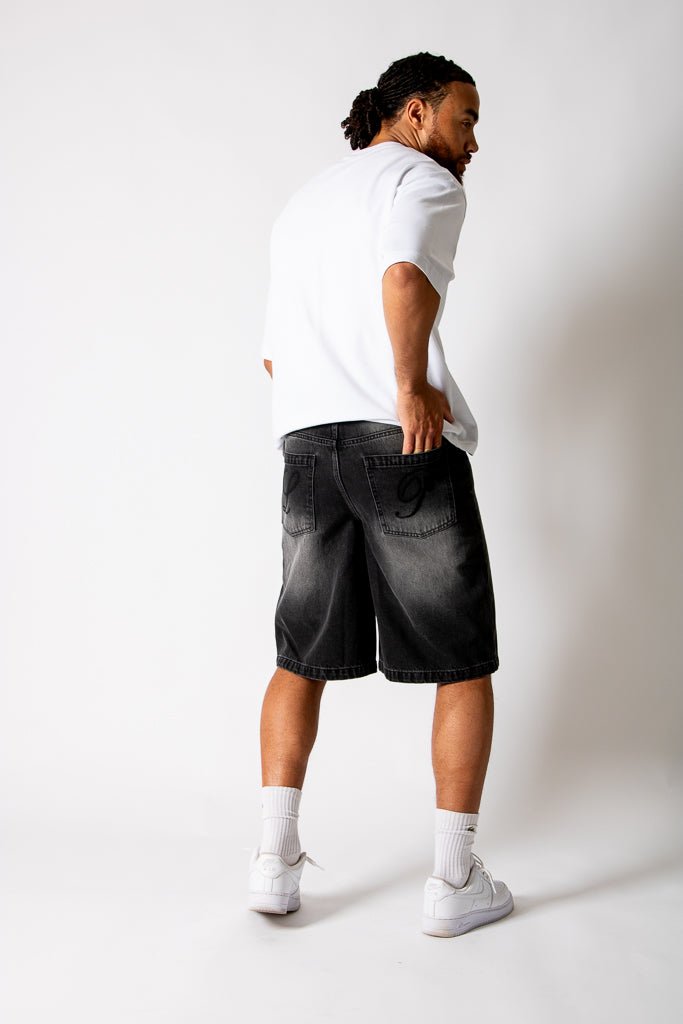 Washed Black Fireman Buckle Denim Jorts - Liquor n Poker