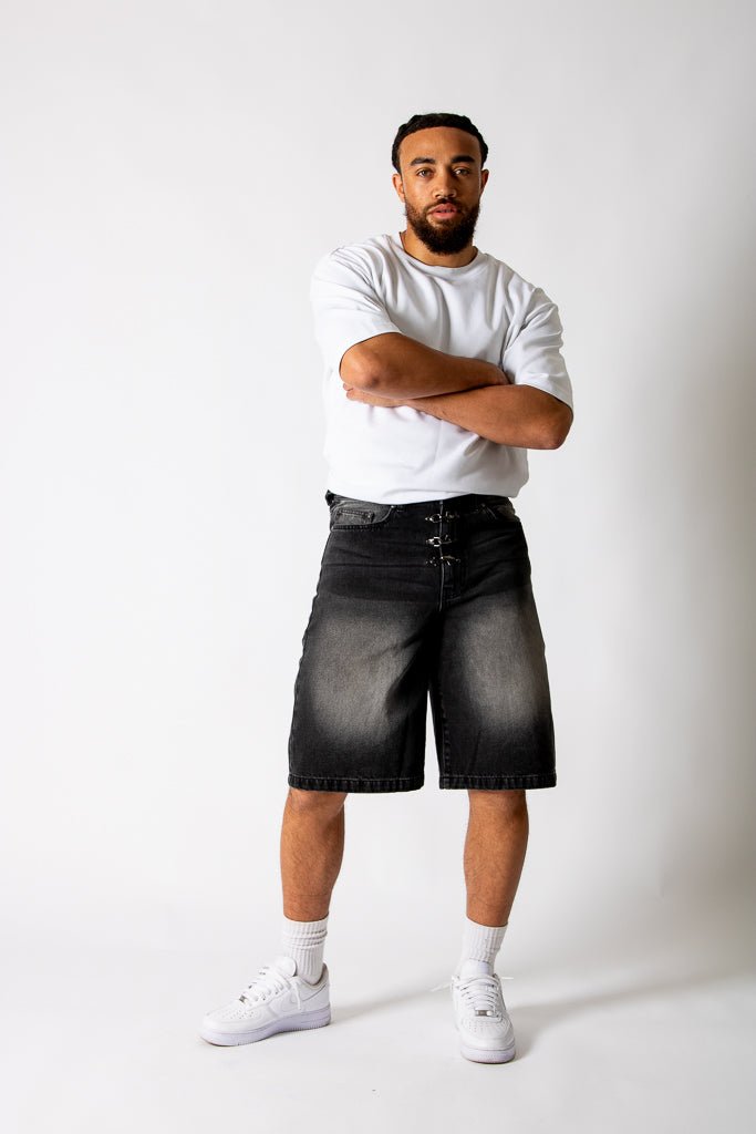 Washed Black Fireman Buckle Denim Jorts - Liquor n Poker