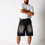 Washed Black Fireman Buckle Denim Jorts - Liquor n Poker