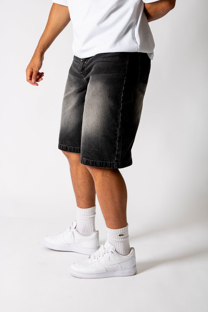 Washed Black Fireman Buckle Denim Jorts - Liquor n Poker