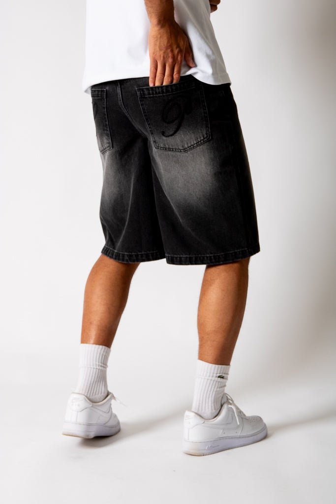 Washed Black Fireman Buckle Denim Jorts - Liquor n Poker