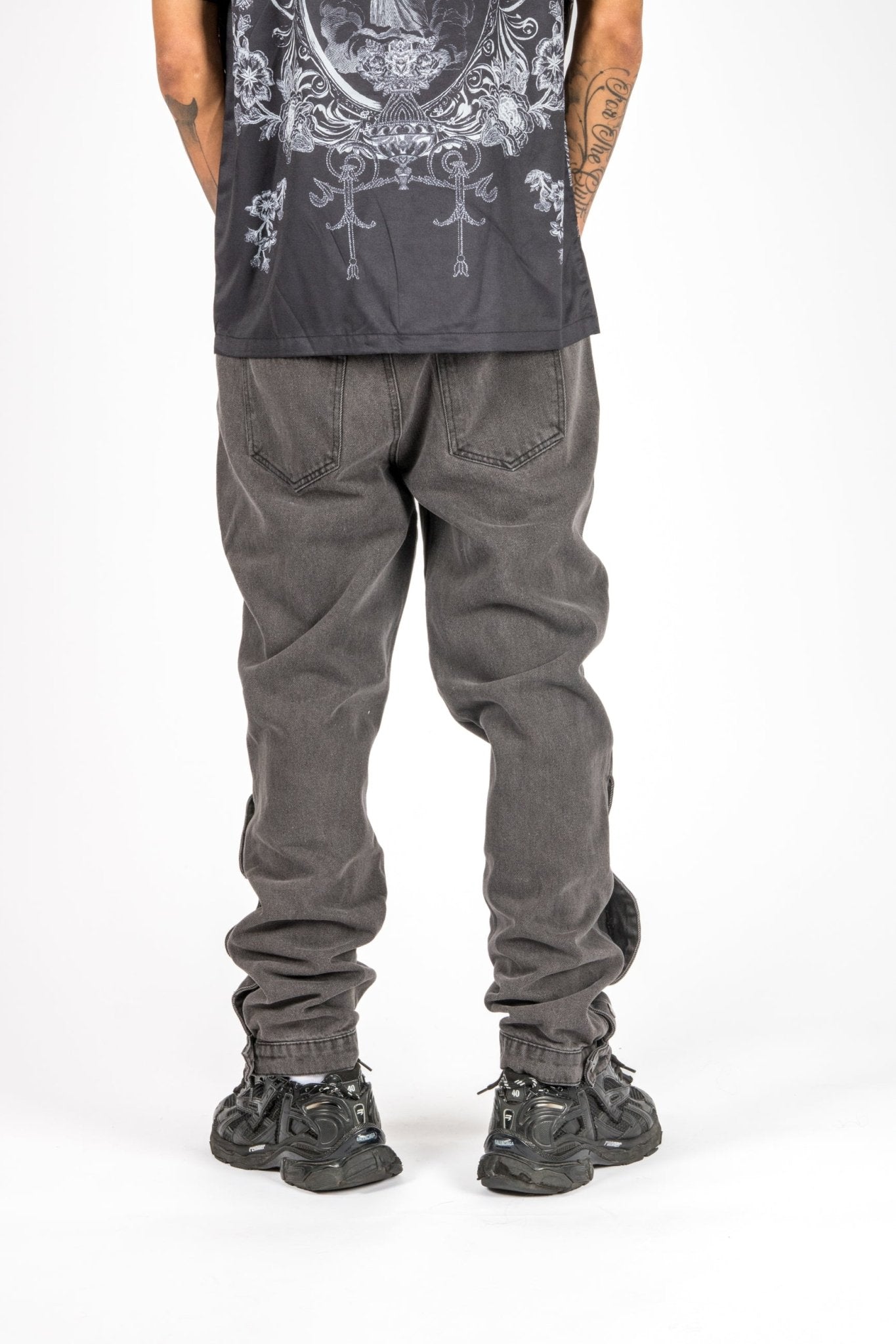 Washed Black Popper Detail Straight Leg Jeans - Liquor n Poker